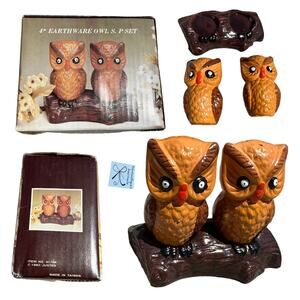 Justen 1983 80s Earthware Owl Salt and Pepper Set